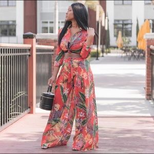 Floral 2-Piece Pants & Crop Top Set